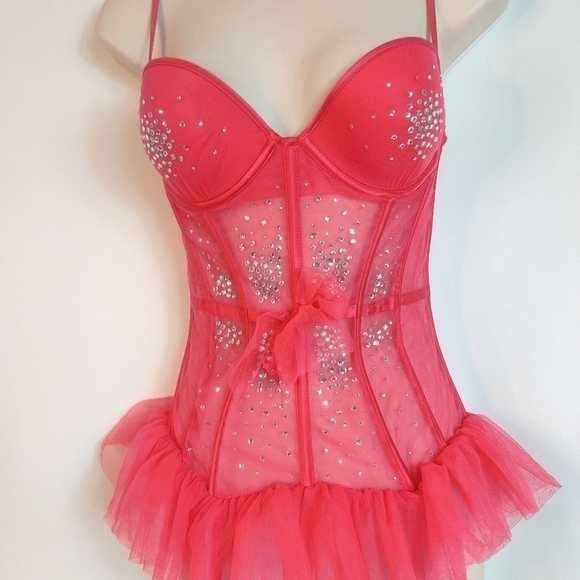 Victoria‎ Secret Red sexy corset nightie tulle womans M - Picture 1 of 9